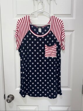 HEIMISH USA Women's Short Sleeve Star & Stripe Tee in Navy, White, Red